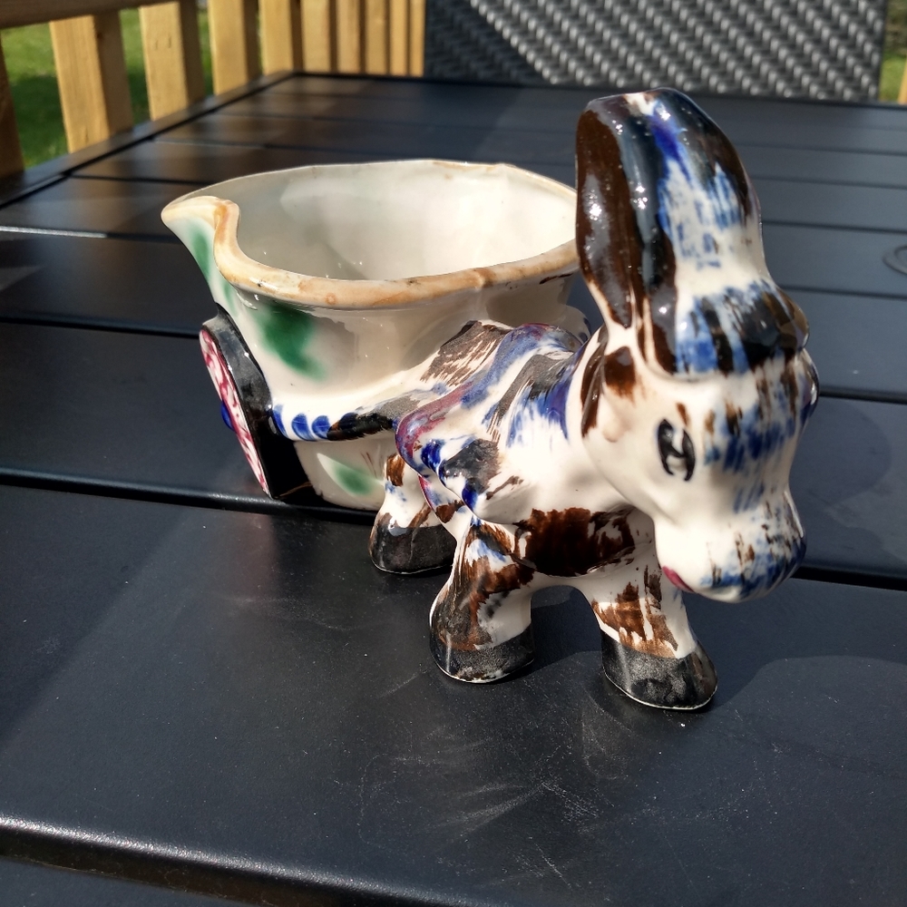 Kitschy Kritters, Vintage Donkey & Wagon Planter, Colourful - Picture 9 of 13